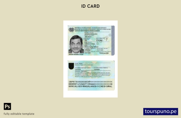 Listo para imprimir la plantilla actual de tarjeta de identificación de Portugal